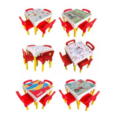 Imagem de Kit Conjunto Mesa Infantil Com 4 Cadeiras Escolar Plástica Camaleão (Animais)