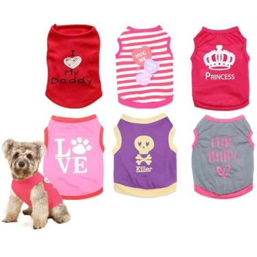 Imagem de 6 pacotes de roupas de cachorro para meninas extra pequenas camisetas para cães pequenos meninas PP roupas chihuahua yorkie roupas femininas para cães, grande, pacote com 6
