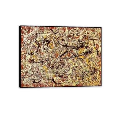 Imagem de Jackson Pollok Wall Art Classic Giclee Canvas Prints Mural em chão vermelho indiano Famosas pinturas a óleo para decoração de casa 90 x 70 cm (36 x 28 pol), moldura preta