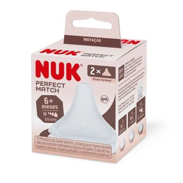 Imagem de Bico Nuk Perfect Match Silicone 6+ Meses U Fluxo Variável 6 Meses com 2 Unidades