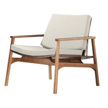 Imagem de Poltrona Com Braço Ravi Algodão Bege Madeira Cedro Corda Chata Poliéster Palha