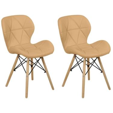 Imagem de Kit 02 Cadeiras Charles Eames Eiffel Slim Wood Estofada - Nude Escuro