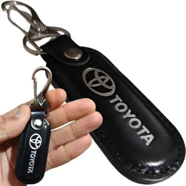 Imagem de Chaveiro Couro Preto Toyota Chave Carro Mosquetão Argola Gancho - RS