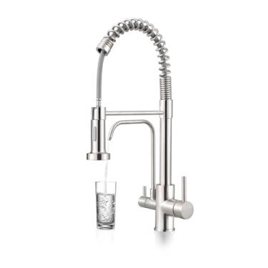 Imagem de QAOYEDE Torneira de cozinha com filtro moderno - Torneira de pia de 3 vias para sistema Ro, misturador quente/frio com torneira de água potável, níquel escovado