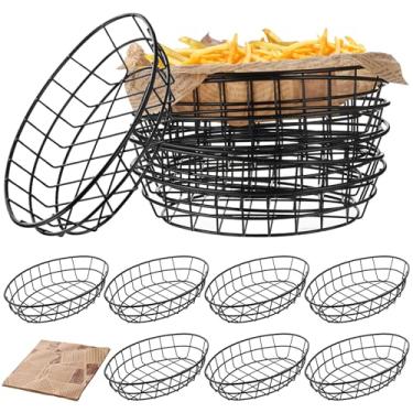 Imagem de 14 cestas de pão de arame, 24 x 15 x 4 cm, oval, para servir tigela de frutas, armazenamento com 100 folhas, papel para hambúrguer de frutas, cozinha, restaurante