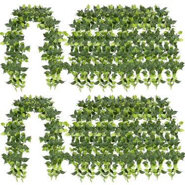 Imagem de Giegxin Pacote com 12 videiras artificiais realistas, guirlanda de eucalipto de seda sintética de 180 cm com folhas verdes, plantas para pendurar na parede, quarto, casamento, festa, jardim