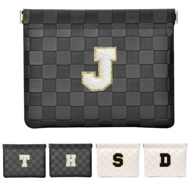 Imagem de HIGH FIT Bolsa de cosméticos de couro para bolsa, bolsa de maquiagem inicial organizador de acessórios cosméticos para batom, Preto, J