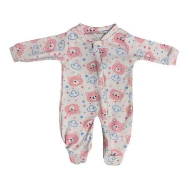 Imagem de Macacão Bebê Menina Malha Zíper Algodão Rosa Pijaminha - Laura Ferri B
