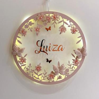 Imagem de Porta Maternidade Borboletas Rosa Led Acrílico e Espelho