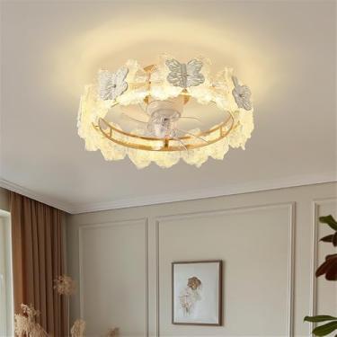 Imagem de OUFULA Ventilador de quarto moderno com luz LED para sala de estar, restaurante, quarto infantil, estudo, vila, ventilador elétrico com controle remoto LED (B B D50CM)