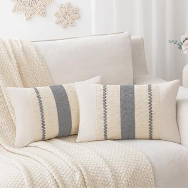 Imagem de Laolitou Conjunto de 2 capas de almofada lombar de linho 50 × 30 cm, fronhas decorativas de algodão boho cinza macio para sala de estar, sofá, quarto, almofadas de sofá, decoração de casa