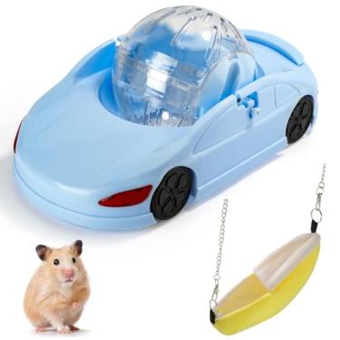 Imagem de Brinquedo de exercício com bola de hamster, roda de carro, com bola transparente removível e cama de banana para animais de estimação pequenos, seguro, respirável e divertido
