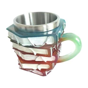 Imagem de AFXGUSD Caneca de Café Inovadora com Tema de Livro Pintado E Alça. Caneca de Café Empilhável para Amantes Da Literatura, Bibliotecários E Designers, Verde, Tamanho real