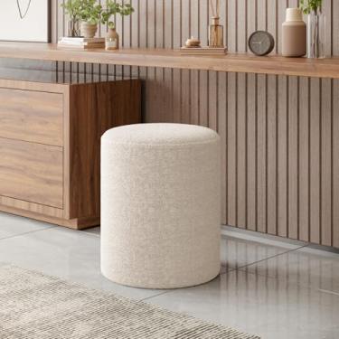 Imagem de PUFF Redondo Closet Penteadeira Banco Sala Quarto 42cm x 34cm. BOUCLE BEGE DAKOTA
