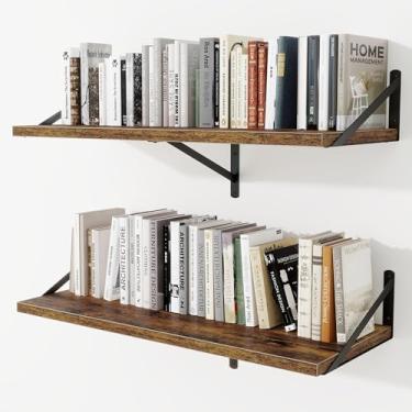 Imagem de Prateleiras de parede profundas 91 cm L x 30 cm P Prateleiras flutuantes de madeira projetada para parede, suporte de metal resistente, decoração de casa, armazenamento para sala de estar, quarto