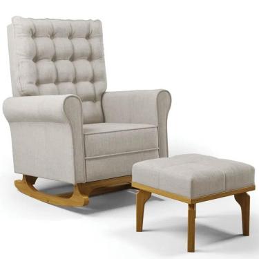 Imagem de Poltrona De Amamentação Balanço E Puff Base De Madeira Brenda G05 Linho Bege - Mpozenato