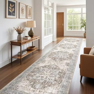 Imagem de Tortania Tapete de área 3x20 tapetes de corredor - lavável vintage oriental fazenda tapete interno fino para sala de estar, quarto, corredor, entrada, cozinha, embaixo da mesa de jantar, escritório em