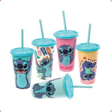 Imagem de Copo Refri Decorativo Stitch Disney 500 ML Com Canudo - Plasutil