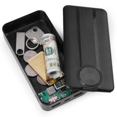 Imagem de Cofre de desvio de carregador falso com grande compartimento oculto, caixa de armazenamento secreta de banco de energia falso, armazenamento oculto para dinheiro, chaves e objetos de valor - preto