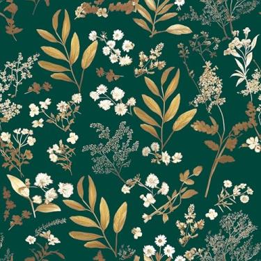 Imagem de Laatse Papel de Parede Floral Escuro Descascável e Colante, Verde e Dourado, Boho, Vintage, 44.5 cm x 998 cm, 4.5 m²