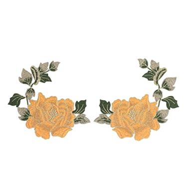 Imagem de Adesivos de Tecido Bordado, 1 par de Lindos Padrões de Flores Bordados Apliques de Ferro Em Remendos Faça você Mesmo Remendos de Bordado de Flores para Roupas Faça você Mesmo (Amarelo)