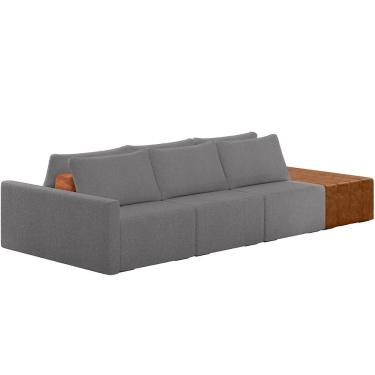Imagem de Sofá Ilha Modular Para Sala 312cm com Puff Dublin K01 Bouclê Cinza Sintético Caramelo - Lyam Decor