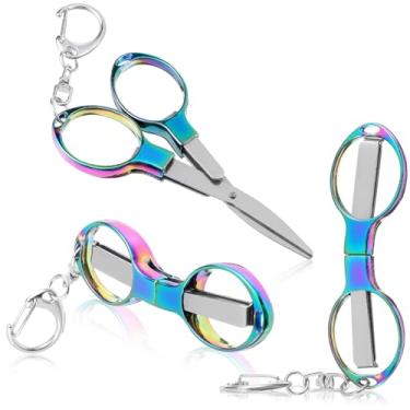 Imagem de 3 mini tesouras dobráveis, tesouras de crachá portáteis de aço inoxidável com chaveiros, tesoura de viagem pequena dobrável para casa, escritório, escola, artesanato, costura, acessórios de enfermeira
