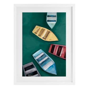 Imagem de Stupell Industries Impressão emoldurada branca de barcos a remo à deriva colorida sob vidro, design de Hannah Dawson, 20 x 14