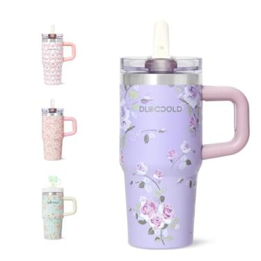 Imagem de DLOCCOLD Copo de aço inoxidável de 473 ml com tampa e canudo, copo de viagem isolado a vácuo de parede dupla com tampa de palha, compatível com porta-copos, resistente a vazamentos, caneca de café