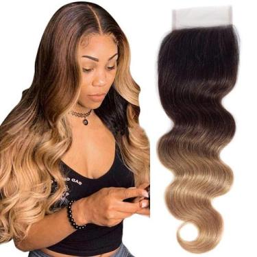 Imagem de Fecho QTHAIR Ombre 1B/4/27 Body Wave 20cm Brazilian Hair