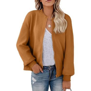 Imagem de Jaqueta feminina EVALESS Cropped Bomber Lightweight Camel M