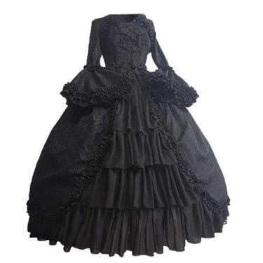 Imagem de Moda Feminina Vintage Gothic Court Square Collar Patchwork Bow Vestido