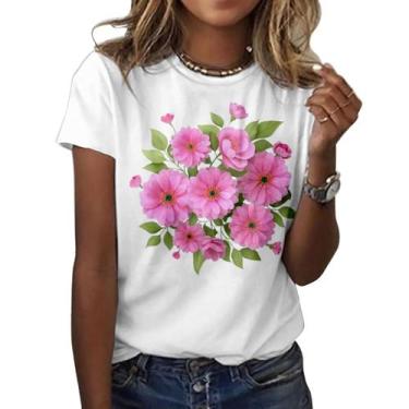 Imagem de Camiseta feminina ZOCANIA com estampa floral, 95% algodão, blusa casua
