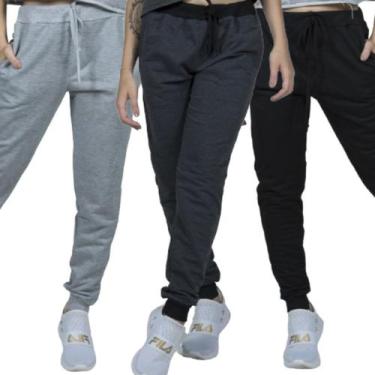 Imagem de KIT 3 Calça Jogger Moletom WLS Modas Básico Frio Flanelado Moda Casual