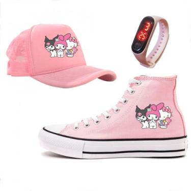 Imagem de Kit Feminino Tênis Boné e Relogio Desenho My Melody Hello Kitty - Graz