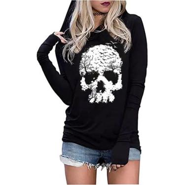 Imagem de Camiseta feminina com capuz FCHICH Skull Gothic Halloween preta M