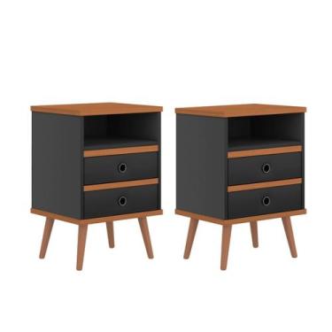 Imagem de Kit Alan 2 Mesa De Cabeceira Quarto Criado Pequeno Pé PVC Preta - Cal 
