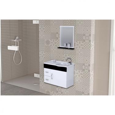 Imagem de Kit Banheiro Rorato Siena Armário Suspenso Com Pia E Espelho Branco Com Preto