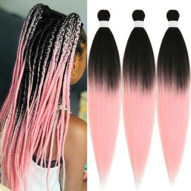 Imagem de Braiding Hair Ai Yuchen pré-esticado, 26 cm, rosa, ombre, pacote com 3