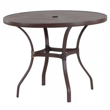 Imagem de Mesa Roma Com Tampo Ripado 80cm Alumínio - Varanda Cozinha Marrom