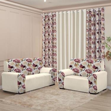 Imagem de Kit Sala Completo Cortina 3M Capa Sofá 2 e 3 lugar Coladinha Mista Dec