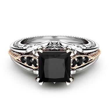 Imagem de Anel de declaração de zircônia cúbica preta banhado a ouro branco acessório personalizado ideal para uso diário feminino casual festa feriado joia presente, 8, Cobre, Sem pedra preciosa
