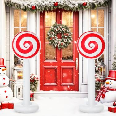 Imagem de Simgoing 4 peças de decorações infláveis de Natal ao ar livre, 10 m, decoração de coluna inflável de doces de Natal para inverno, Natal, gramado, jardim, decoração de casa
