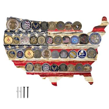 Imagem de ShaelPii Handmade Challenge Coin Display Wall Mount Holder,Military Coin Shelf Flag Rack for Army Firefighter Police Navy Marines Veterans Medal Badge Collector,Patriotic Décor 22Inch