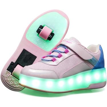 Imagem de ANEFUN Tênis de patins LED de 4 rodas para crianças de 5 a 15 anos - 12 modos de iluminação para meninos e meninas, rosa, 16