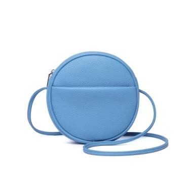 Imagem de YONBEN Bolsa transversal circular feminina NYLON com zíper e alças de ombro ajustáveis, Azul pu/genciana, Simples