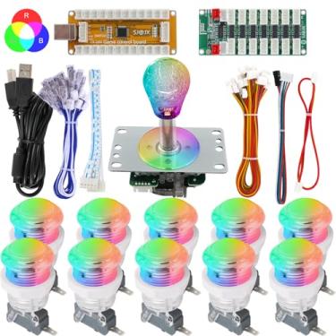 Imagem de SJ@JX Arcade USB Encoder Kit with RGB LED Buttons & 4/8-Way Sanwa Joystick, Microswitch Buttons, Plug & Play Controller for Nintendo Switch, PS3, PC, MAME