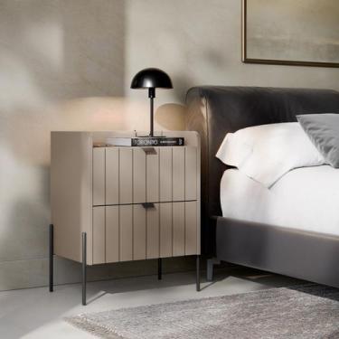 Imagem de mesa cabeceira para quarto com 2 gavetas design estilo industrial mori