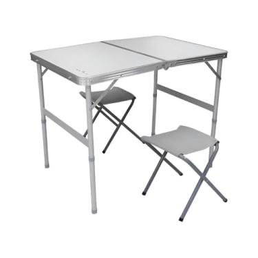 Imagem de Mesa Dobrável Portátil com 2 Banquetas, MDF aluminizado, Tipo Maleta, para Camping, Piquenique,Mesas de Jantar, Mesas Dobráveis, Mesas Uso Externo e Interno