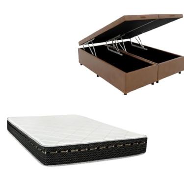 Imagem de Cama Box Baú Bipartida Blindada + Colchão Eagle Molas Bonnel 22cm | Kit Completo com Cabeceira Botonê Opcional | Diversas Cores (2, CORINO MARROM, SEM CABECEIRA)